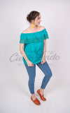 Campesina Off the Shoulder Blouse Teal