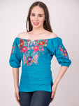 Tecali Embroidered Teal Top