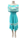 Mexican Campesina Rayon Midi Dress Mint - Cielito Lindo