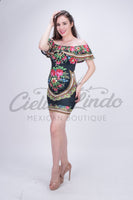 Mexican Patria Printed Dress Black - Cielito Lindo