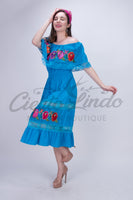 Off the Shoulder Victoria Dress Blue - Cielito Lindo