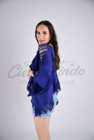 Tulum Raw Frayed Poncho Indigo