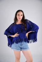 Tulum Raw Frayed Poncho Indigo