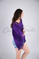 Tulum Raw Frayed Poncho Dark Purple