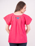 Mexican Tehuacan Full Embroidered Blouse Hot Pink - Cielito Lindo