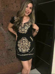 Mexican Kimono Mini Dress Black and Gold - Cielito Lindo