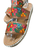 Floral Embroidered Leather Espadrille Sandals