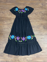 Mexican Luxury Campesino Fino Maxi Dress Black - Cielito Lindo