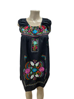 Mexican Floral Embroidered Off the Shoulder Dress Evelia Black