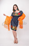 Mexican Denim Embroidered Dress Off the Shoulder - Cielito Lindo