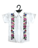 Mexican Boys White Linen Guayabera with Floral Embroidery