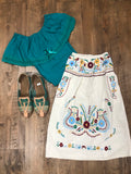 Mexican Cream Floral Embroidered Skirt