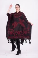 Poncho Black / Maroon Mexican Poncho Serape Fringed Cape Palomas One Size Maroon