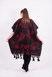 Poncho Black / Maroon Mexican Poncho Serape Fringed Cape Palomas One Size Maroon