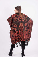 Poncho Black / Red Orange Our Lady of Guadalupe Shimmering Poncho