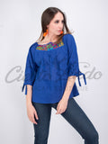 Mexican Embroidered Blouse Cozumel Royal Blue - Cielito Lindo