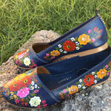 Navy Leather Flats Handpainted - Cielito Lindo