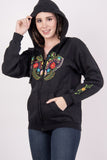 Winter Puebla Zippered Embroidered Hoodie Black