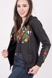 Winter Puebla Zippered Embroidered Hoodie Black