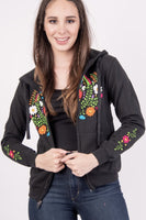 Winter Puebla Zippered Embroidered Hoodie Black